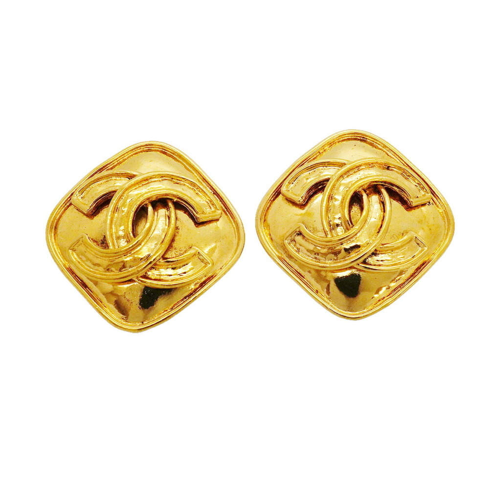 Chanel Earrings, Coco Mark, Diamond Shape, GP Plated Gold, Women's
